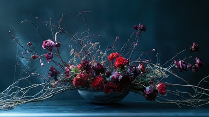 Dark, artistic floral arrangement