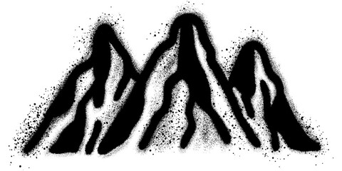 Mountain graffiti with black spray paint. Grunge hill peaks. Distressed brush strokes. Mountain landscape.