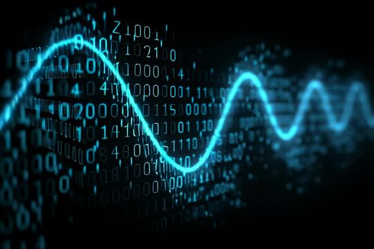 Binary code data stream technology background with digital wave abstract illustration