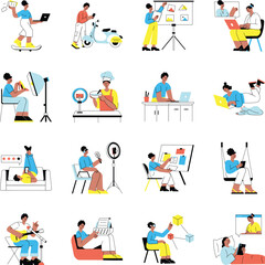 Pack of Remote Work Flat Style Illustrations 
