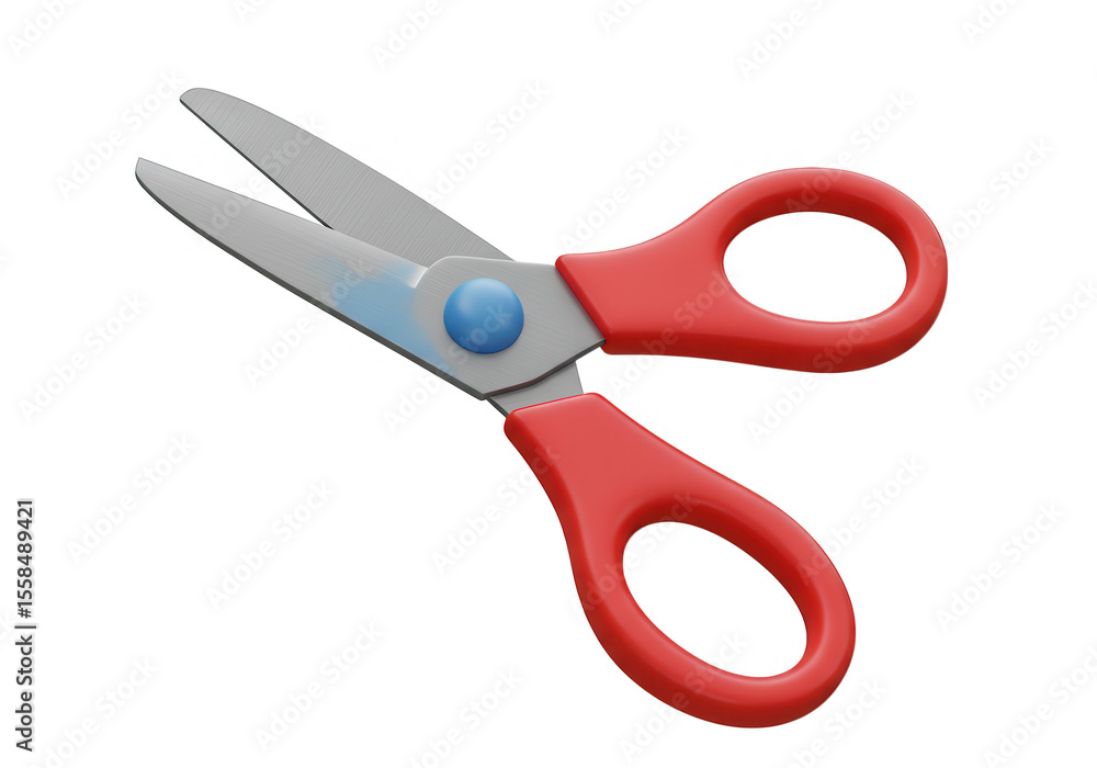 Poster red handled scissors with silver blades isolated on transparent background