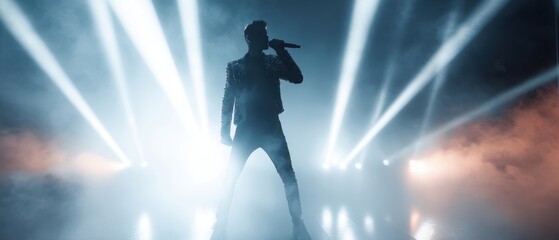The captivating silhouette of a singer performing on stage with dramatic lighting.