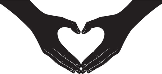 Fototapeta premium Two Black Hands Forming a Heart Shape Vector Illustration Simple Minimalist Design white silhouette
