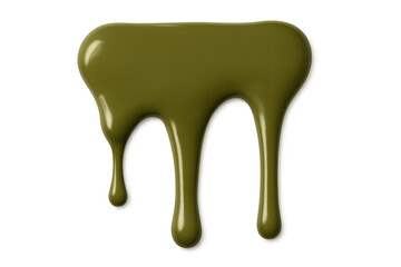 Thick olive green paint dripping down on a transparent background, perfect for adding a touch of color to any project