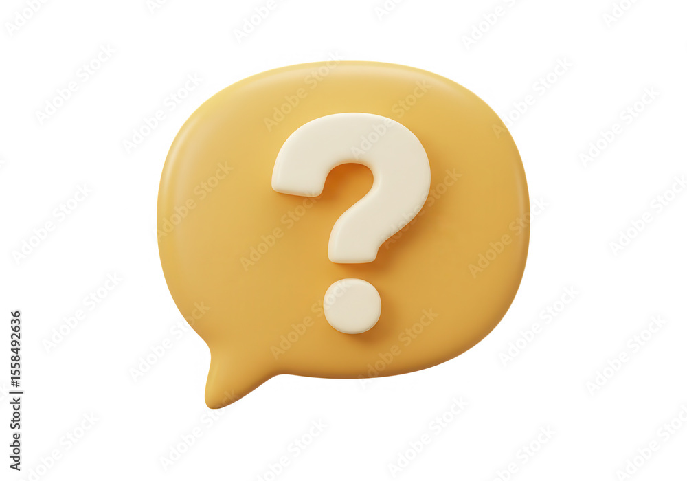 Poster yellow speech bubble with a white question mark isolated on transparent background