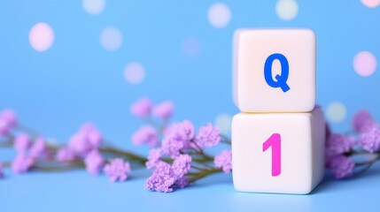 Close up of white notebook with alphabet Q1 on office desk. first quarter concept. A pristine white journal displaying the initialism q1 rests on a workspace surface a symbolic