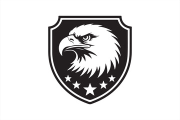 Eagle Emblem: A powerful eagle emblem on a shield, a symbol of strength, protection and courage in monochromatic.