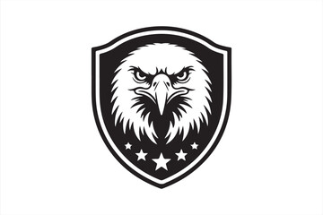 Eagle Crest Symbol: A striking monochrome crest, featuring a majestic eagle with piercing eyes, symbolizing power and patriotism. The emblem exudes strength and vigilance.