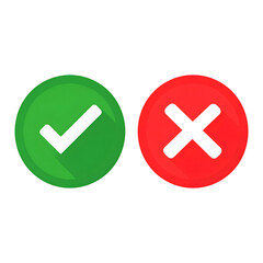 Correct and Incorrect Icons: Simple, flat design icons representing correct and incorrect choices; a green checkmark and a red cross in circles. 