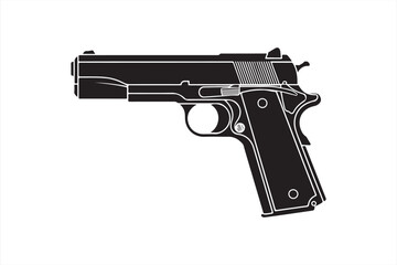 Weapon Silhouette: A sleek, modern weapon pistol, artfully captured in stark black and white. A symbol of power and precision.