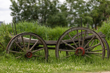 Old Wooden Wagon in Tall Grass