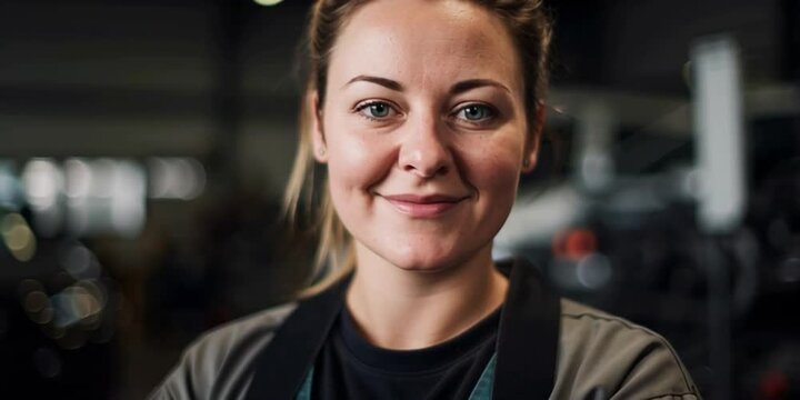 KFZ-Mechanikerin in der Werkstatt, Portrait