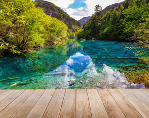 wooden balcony with background of nature landscape for relaxed time.