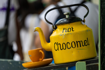Vintage Yellow Kettle with Chocomel Label