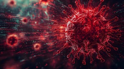Dramatic red virus spreading across a digital world map