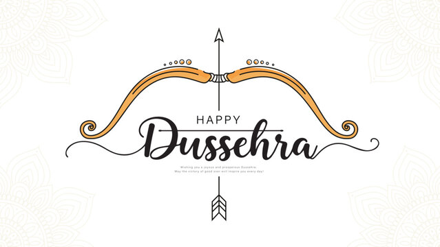 Happy Dussehra Minimalistic Vector Greeting with Stylized Bow and Arrow