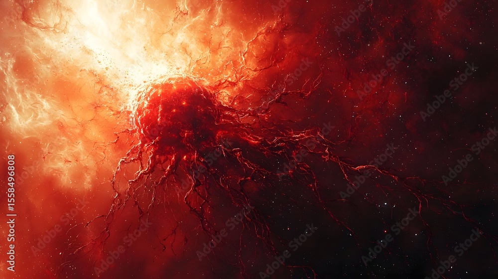 Poster pulsing red nucleus of a mutating virus