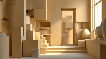 Realistic stock photo of '3d environment' scene using beige tones, conveying a dynamic mood, tailored for Film production companies.