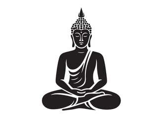 budha logo silhouette vecor, budha logo logo icon silhouette, happy buddha purnima, silhouette of a buddha with lotus vector, sitting buddha silhouette logo vector on a white background.