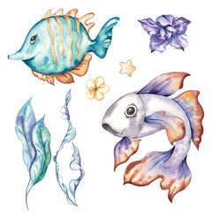 Naklejka premium set of sea of ​​bright watercolor illustrations