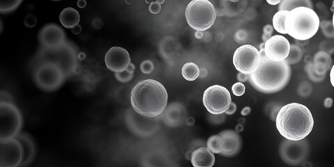 Abstract Black and White Molecular Structure, 3D Rendered Microscopic Bubbles in Monochrome, Close-Up View of Biological Cells in Black and White

