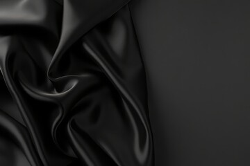 Elegant black silk fabric draped with soft folds and subtle highlights