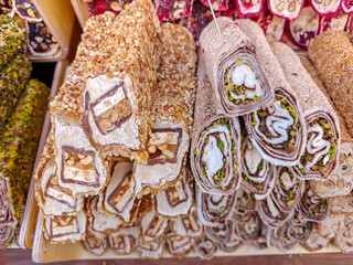 Rolada - Polish traditional pastries for sale at christmas market. Krakow