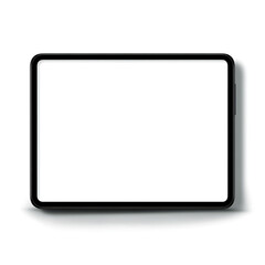 Modern black tablet device with a blank white screen and subtle shadow