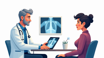 Vector illustration of doctor consulting patient with X-ray, ideal for medical, health care and hospital concepts.