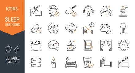 Sleep and Relaxation Icons A Line Art Set for Restful Designs (Minimalist, Vector, Wellness)