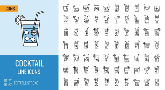 Cocktail Line Icons Refreshing Drink Collection for Bar Menus and Beverage Designs