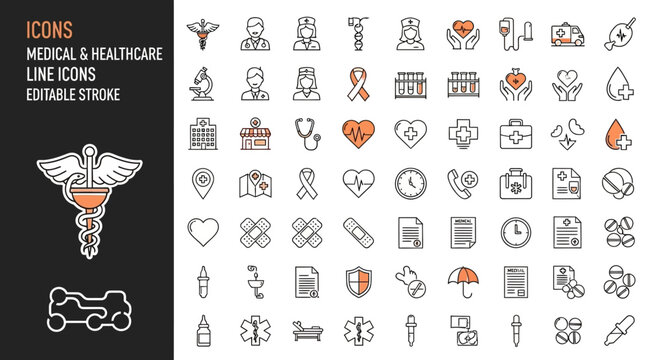 Medical and Healthcare Line Icons A Collection of Essential Symbols for Medical Professionals and Healthcare Services
