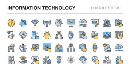 Information Technology Modern Editable Stroke Icon Set for Web Design and Data Visualizations (70% SEO)