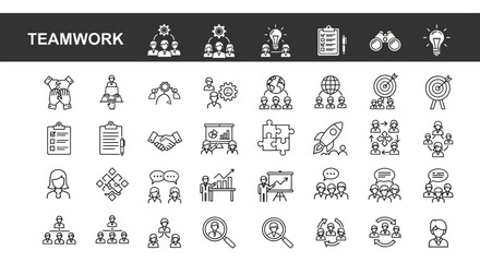 Teamwork and Collaboration Line Icons A Comprehensive Set for Business, Strategy, and Development Projects