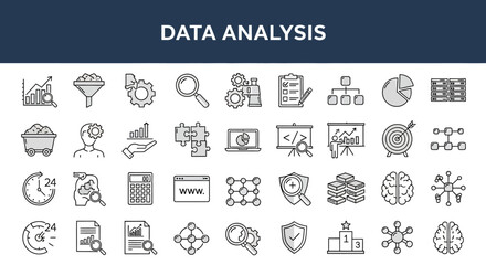 Comprehensive Data Analysis Icon Set Exploring Insights and Solutions for Your Business Strategy and Reporting. | ssheet (134).eps