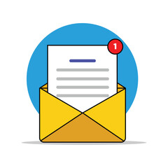 Envelope with Paper and Notification Sign Vector Illustration. Newsletter Concept Design