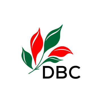 DBC Modern Leaf Logo Design with Red and Green Colors, DBC Later Logo, Nature Inspired Minimalist Logo Template, Professional Plant Logo for Business Branding.
