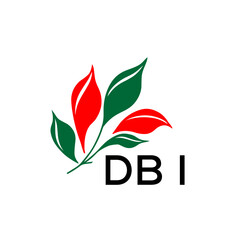 DBI Modern Leaf Logo Design with Red and Green Colors, DBI Later Logo, Nature Inspired Minimalist Logo Template, Professional Plant Logo for Business Branding.
