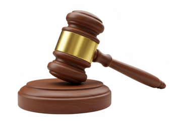 Wooden judge gavel and sound block isolated on transparent background