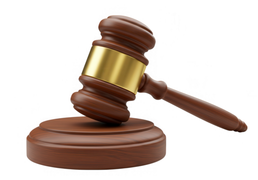 Wooden judge gavel and sound block isolated on transparent background - Powered by Adobe