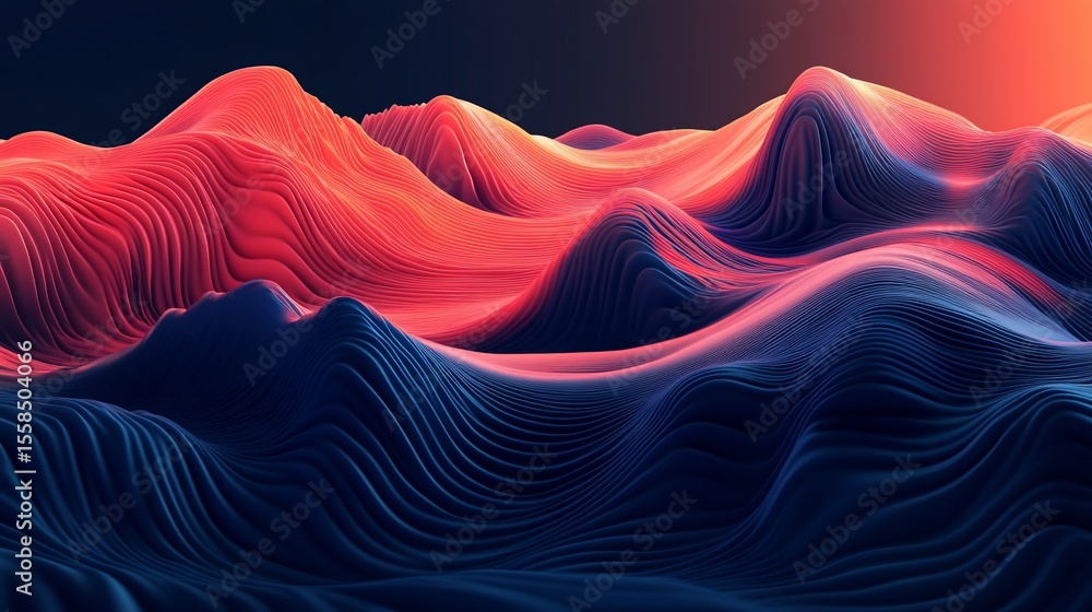 Fototapete abstract undulating terrain with vibrant color gradients in a modern style