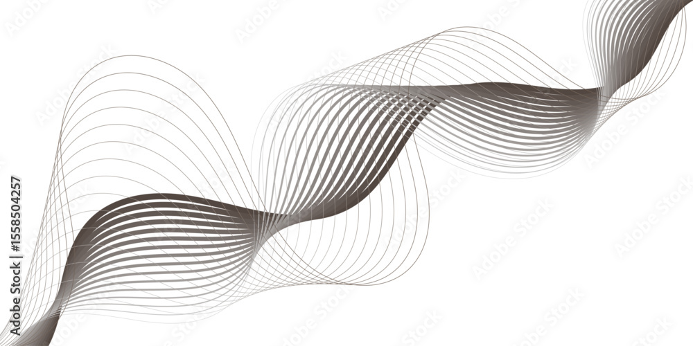 Poster abstract colorful wavy lines forming a ribbon like shape on a white background in a monochrome desig