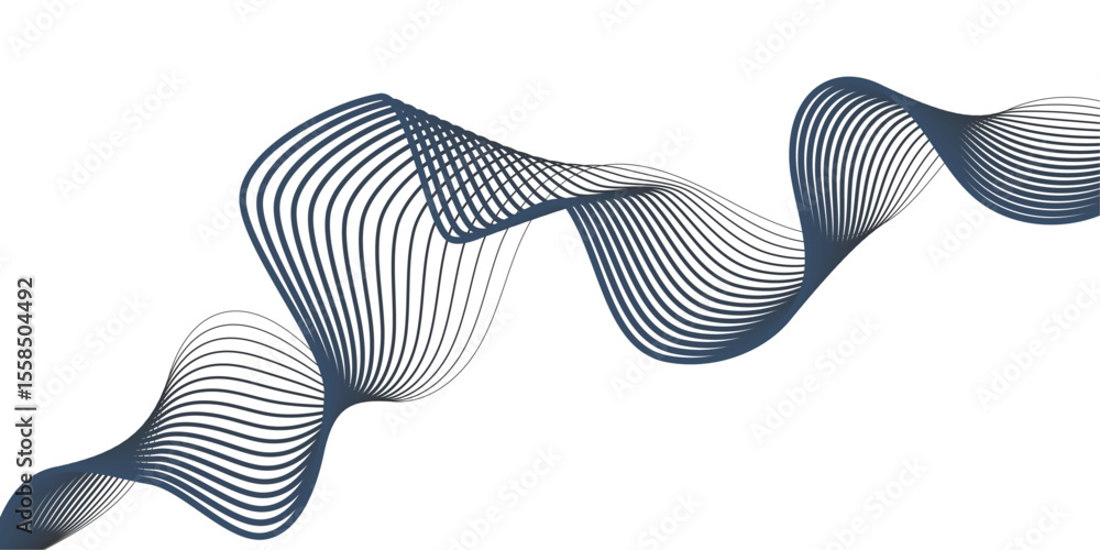 Poster abstract colorful wavy lines forming a ribbon like shape on a white background in a monochrome desig