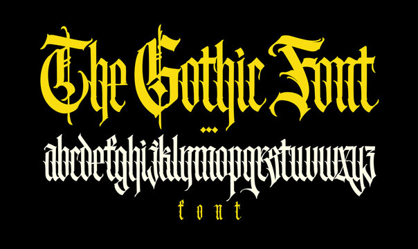 Gothic font from Latin letters. Vector. English alphabet. Medieval European style. English alphabet 9th-19th century. Symbols and signs for monogram and design. Modern calligraphy.