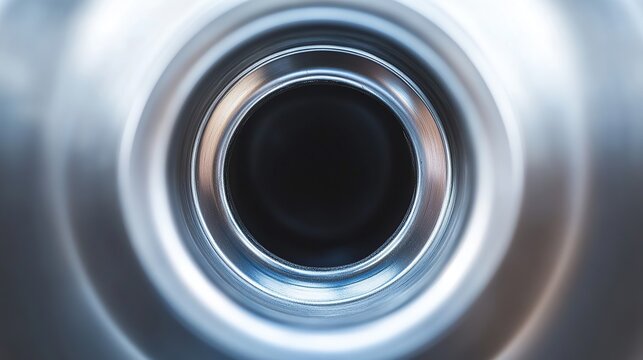 Metallic tunnel: A sleek, circular entryway beckons with gradient light and industrial, polished silver finish.