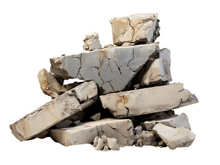 Broken concrete pieces isolated on a transparent background