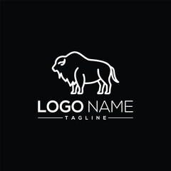 Minimalist Bison Outline Logo Template.