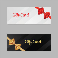 Gift card design with bow. Gift voucher, coupon or invitation. Vector Illustration