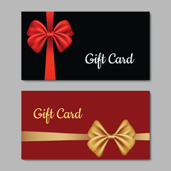 Gift card design with bow. Gift voucher, coupon or invitation. Vector Illustration