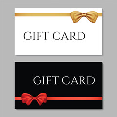 Gift card design with bow. Gift voucher, coupon or invitation. Vector Illustration